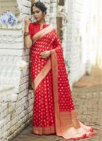 Red Soft Banarasi Silk  Traditional Wear Zari Work Saree
